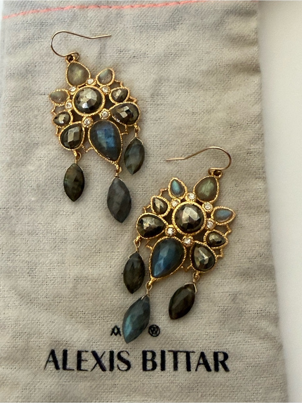 Alexis Bittar Gold Labradorite Drop Chandelier Earrings - Blue/Gray